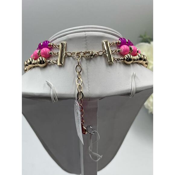 Lilly Pulitzer Triple Strand PINK Beaded GOLD HEART CHARM Love Necklace New - Picture 10 of 13